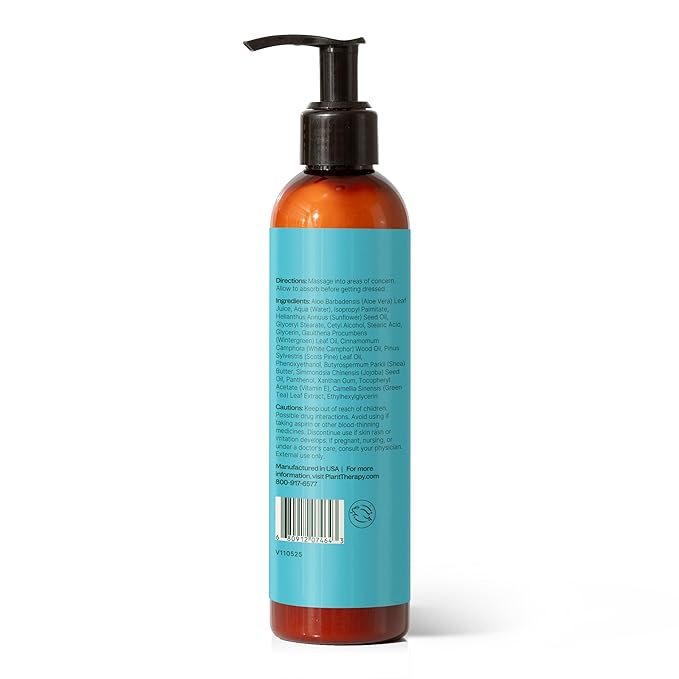 Plant Therapy Muscle Aid Body Lotion with Aloe & Shea 8 oz Soothes Achy & Tight Muscles, Instant Cooling Relief, Creamy & Nourishing, Powered by Pure Essential Oils