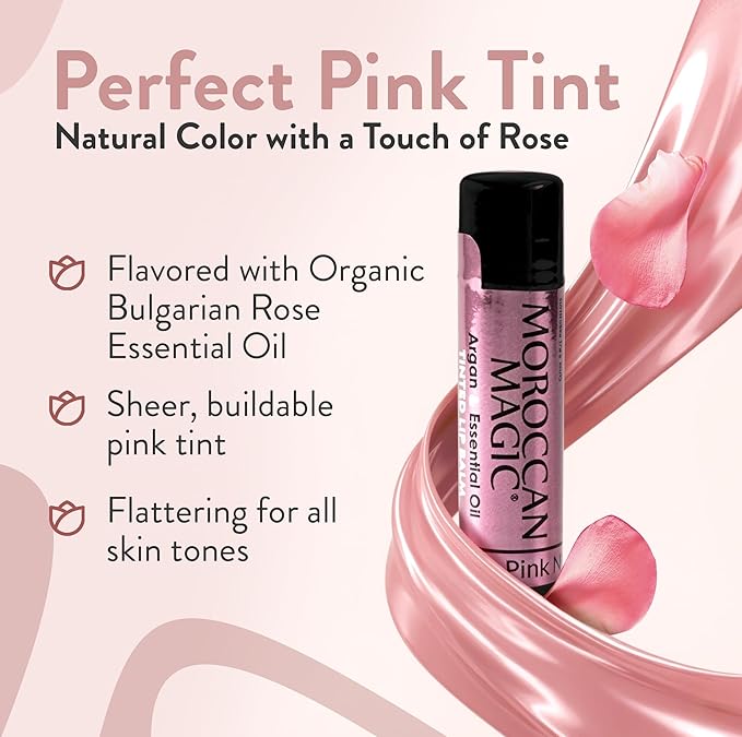 Moroccan Magic Perfect Pink Tinted Lip Balm | Made with Natural Cold Pressed Argan and Essential Oils | Lip Balm | Smooth Application | Non-Toxic, Cruelty Free | 2 Pack