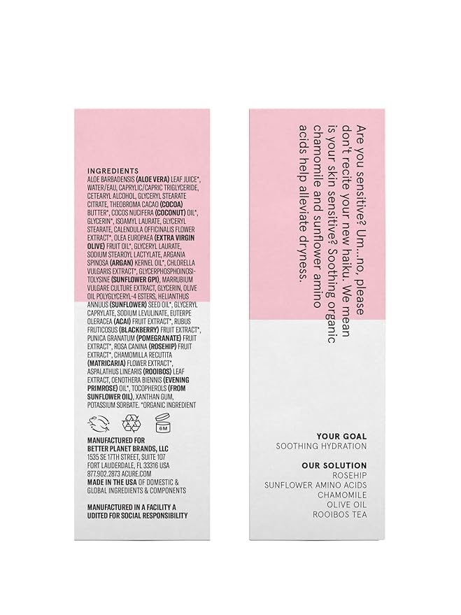Acure Soothing Day Cream - Moisturizer for Dry Sensitive Skin, Hydrating & Soothing Facial Lotion with Argan Oil, Chamomile & Sunflower Amino Acids, Vegan & Cruelty Free Skincare - 1.7 fl oz