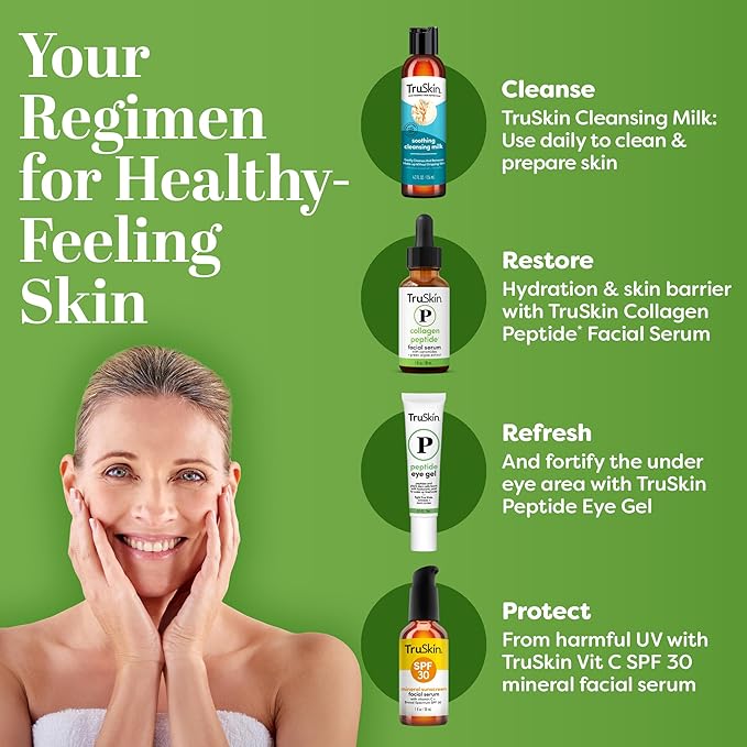 TruSkin Peptide Serum for Face - Pro Collagen Multi-Peptide Anti-Aging Serum with Tripeptide-29 & Ceramides - Supports Skin’s Natural Collagen & Barrier for Firmer-Looking Skin, 1 fl oz