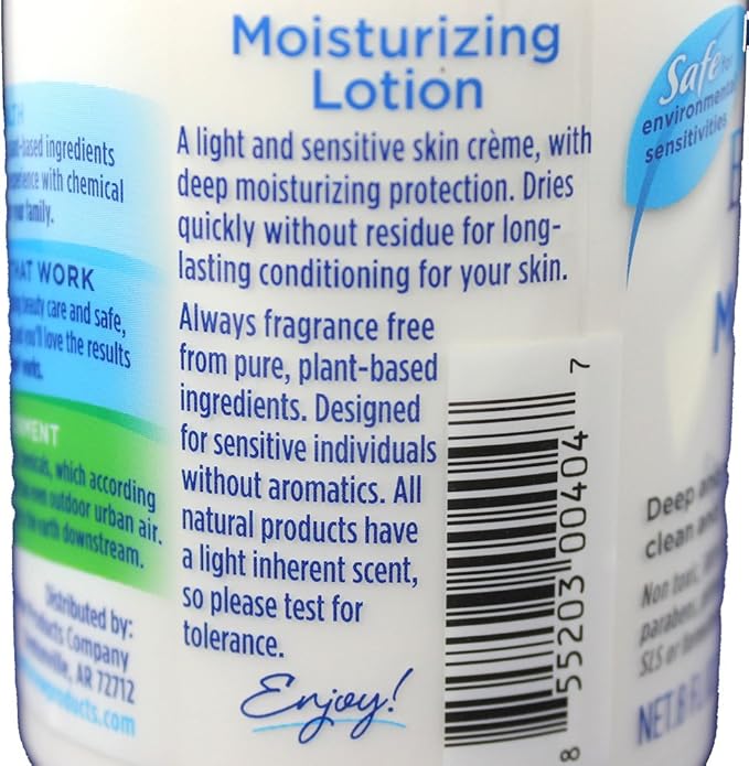 Lotion, Fragrance Free Lotion, 8 oz, Rich, Luxurious- Designed for Environmental Sensitivities (MCS, EI, MI)