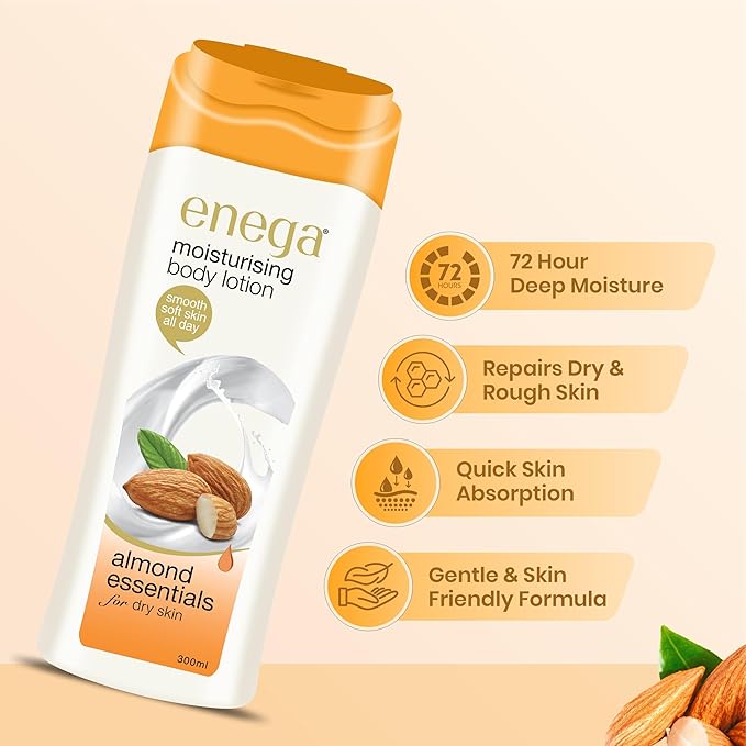 Almond Moisturising Body Lotion for Dry Skin 300 ML, (10.14 Ounce), Winter Essential Body Lotion, Almond Oil Skin Smooth and Deep Nourishing