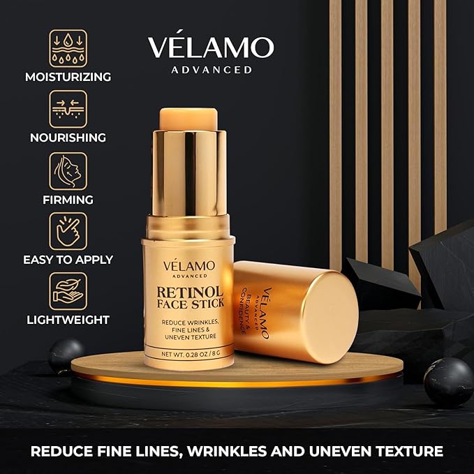 VELAMO ADVANCED Retinol Face Stick: Reduce Fine Lines Wrinkles and Uneven Texture - Retinol Cream for Face Anti Wrinkle Anti Aging - 0.28 OZ/8g