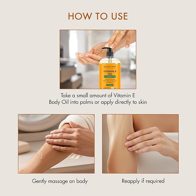 Majestic Pure Vitamin E Oil with Argan 8 Fl Oz - Jasmine fragrance - 100% Pure and Natural- Cold Pressed & Hexane Free Natural Hair Growth Oil for Eyelashes, Eyebrows, Skin, Body, Face, Nails & Scalp