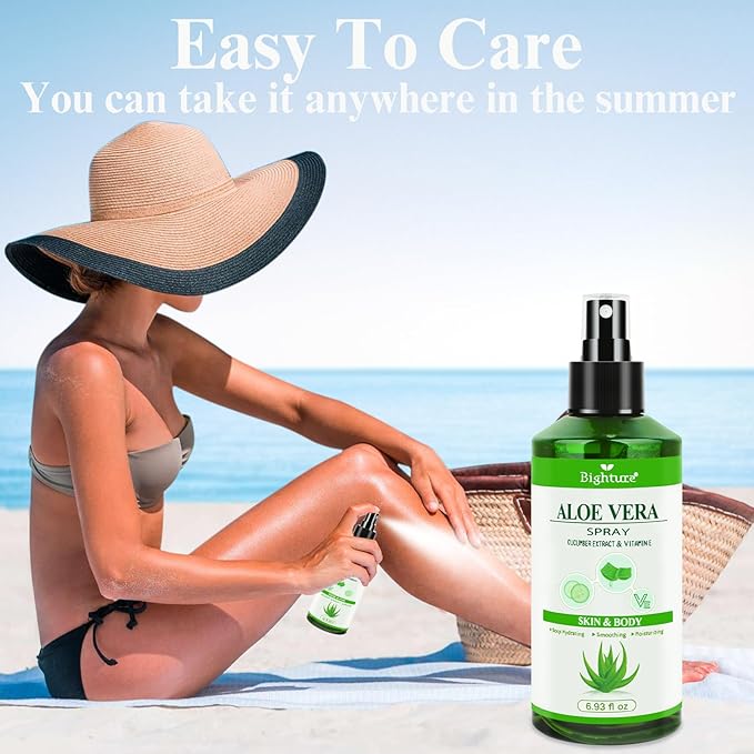 Aloe Vera Spray from Freshly Cut Pure Aloe, Aloe Vera for Skin& Hair, Aloe Vera Spray for Sunburn Relief, 6.93oz, Absorbs Rapidly, Infused wirh Cucumber Essence