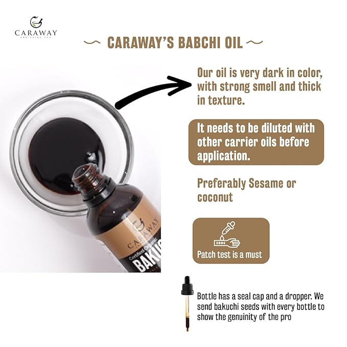CARAWAY BAKUCHI OIL - Supercritical CO2 Extract| Pure Babchi Oil for Skin, Pigmentation, Vitiligo & Uneven skin tone| Bakuchi Seed Oil – 50ml
