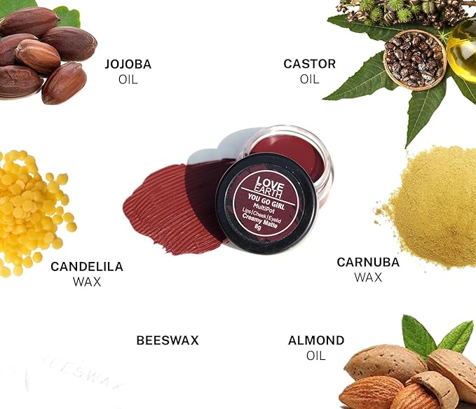 Love Earth Lip Tint & Cheek Tint Multipot - You Go Girl With Vitamin E And Essential Oils For Lips, Eyelids And Cheeks, Creamy Matte - Wine