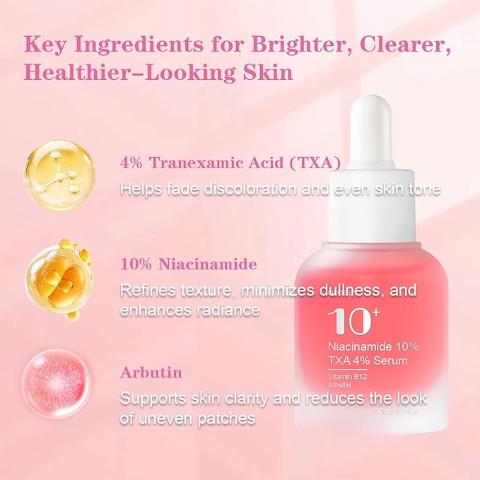 Niacinamide Serum 10% + Tranexamic Acid Serum 4%, Arbutin 2%, Hyaluronic Acid, Hydrating and Clarifying Facial Serum for Smooth, Radiant Looking Skin, Uneven Tone Care (30ml /1.01 fl.oz)