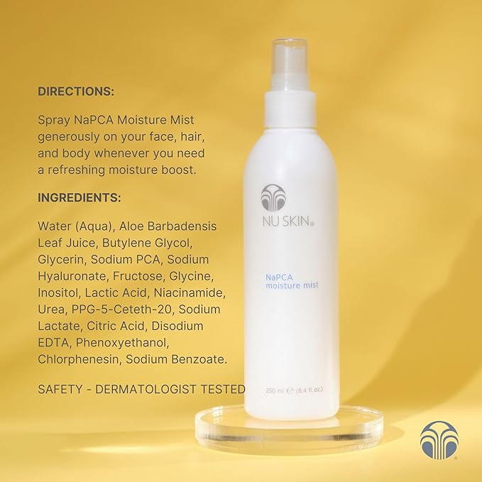 Nu Skin NaPCA Moisture Mist | Revitalizing Moisturizer & Cooling Mist with Hyaluronic Acid | Hydrating Spray for Face, Body & Hair | Sodium PCA for All Skin Types | 8.4 fl. oz. | 2 Pack