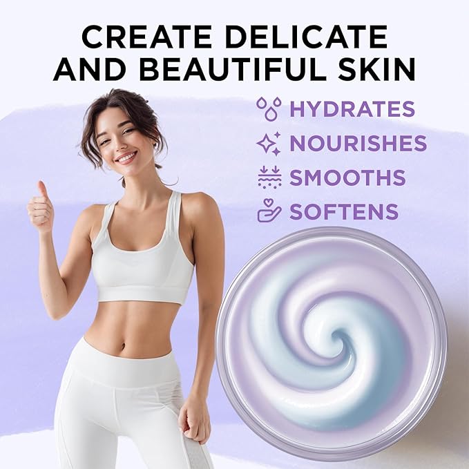 Lavender Whipped Body Butter, Natural Whipped Shea Butter for Women Dry Skin, Lavender Scent Body Care, Gentle Hydration with Long Lasting Moisture 6.8 floz