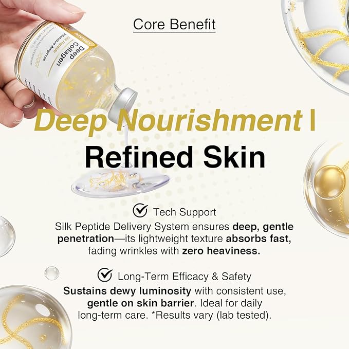 Silk Peptide Intensive Lifting Serum with Copper Peptides, Deep Collagen Ampoule, Korean Skin Care Anti Aging Serum for Face Tightening, Smoothing, Hydrating, 1.69 fl oz