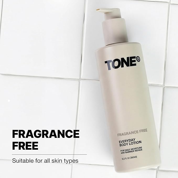 TONE Everyday Body Lotion, 12.2 Oz, Fragrance Free, Fast Absorbing & Hydrating Body Lotion for All Skin Types Made with Shea Butter and Vitamin E for Soft Skin, Paraben-Free