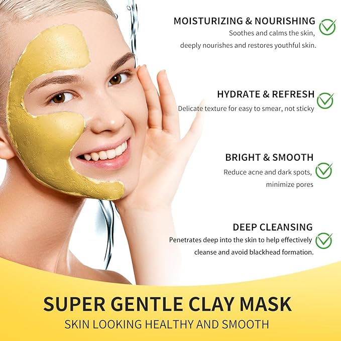 Hicream Turmeric Vitamin C Clay Mask with Kaolin Clay and Turmeric for Dark Spots, Dull Skin, Skincare Facial Mask for Controlling Oil and Refining Pores 5.29 Oz (yellow)
