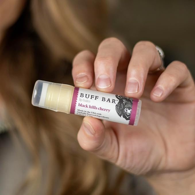 BUFF BAR Pure Bison Tallow Lip Balm, Black Hills Cherry, (4 pack) - Wild Cherry, Moisturizing, Non-Habit Forming