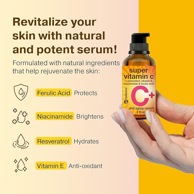 Double Size (2OZ) Super Vitamin C Serum for Face, Niacinamide Serum, 5% Vitamin C Face Serum, Hyaluronic Acid, Resveratrol, Anti-Aging Brightening