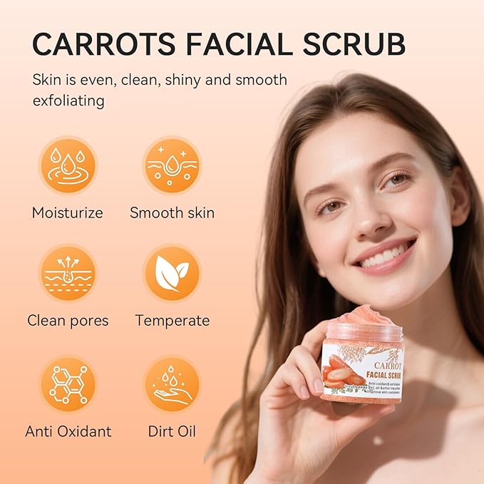 Carrots Cleansing Facial Scrub, Facial Exfoliating Scrub, Facial Scrubs for Women, Deep Cleansing Face Wash Cleanser for Women Men