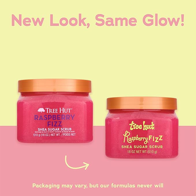 Tree Hut Raspberry Fizz Shea Sugar Scrub, Exfoliating, Hydrating & Moisturizing Body Scrub with Shea Butter & Nourishing Essential Oils, Smooth & Soften Skin, 18 oz