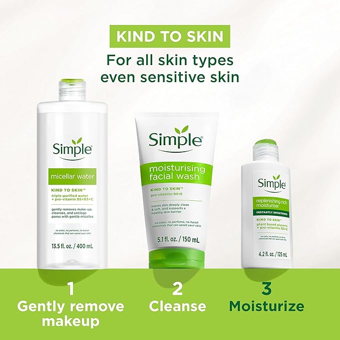 Simple Kind To Skin Replenishing Rich Moisturizer - Face Cream Nourishes and Hydrates - Face Moisturizer with Niacinamide, Vitamins B5 and E - 4 pc