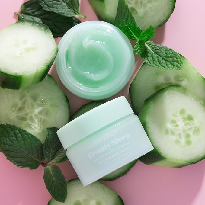 NCLA Beauty Sleep Overnight Lip Mask - Lip Mask for Women - Nourishes and Hydrates with Castor Seed Oil and Shea Butter - Cucumber Mint - 0.5 oz