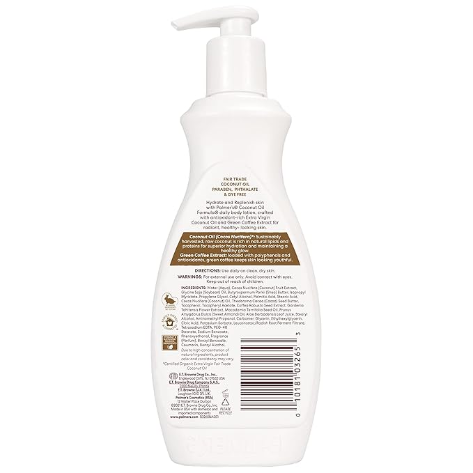 Palmer's Coconut Oil Formula Body Lotion for Dry Skin, Hand & Body Moisturizer with Green Coffee Extract & Vitamin E, Pump Bottle, 13.5 Fl Oz (Pack of 1)