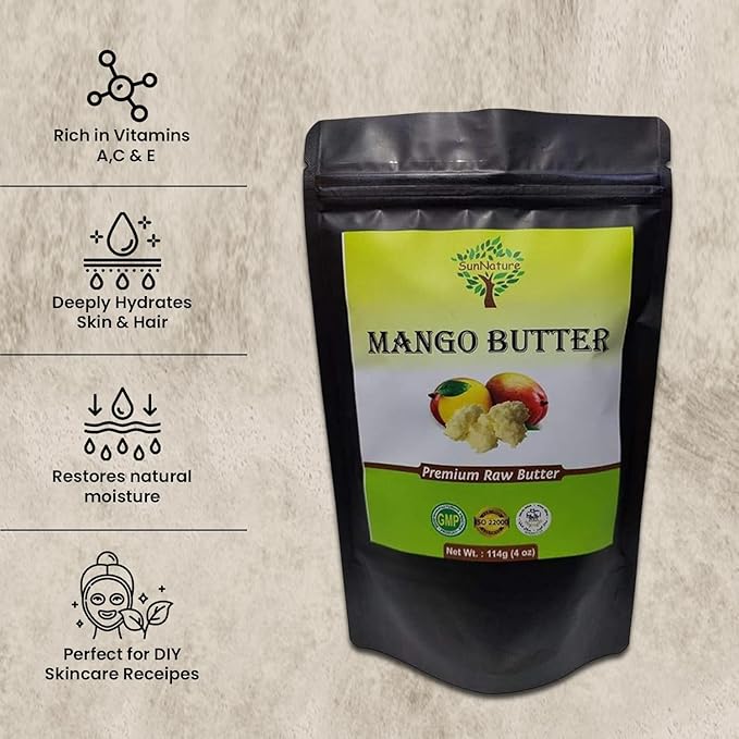 100% Pure Mango Butter - Can Substitute Shea Butter in Soap and Lotion Recipes - Moisturising, Scent-free, Hexane-free (4 Oz)