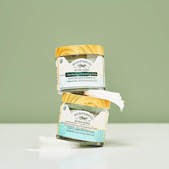 Humphreys Witch Hazel Nourishing Cleansing Pads | Wild Harvested Witch Hazel & Aloe | Hydrating, Natural Alcohol-Free Formula | 60 Rounds,(Pack of 2)