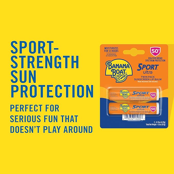 Banana Boat Sport Ultra SPF 50 Lip Sunscreen Twin Pack SPF Lip Balm Pack, Banana Boat Lip Balm SPF 50, Oxybenzone Free Sunscreen, Lip Sunblock, Travel Size Sunscreen for Lips, 20 Pack
