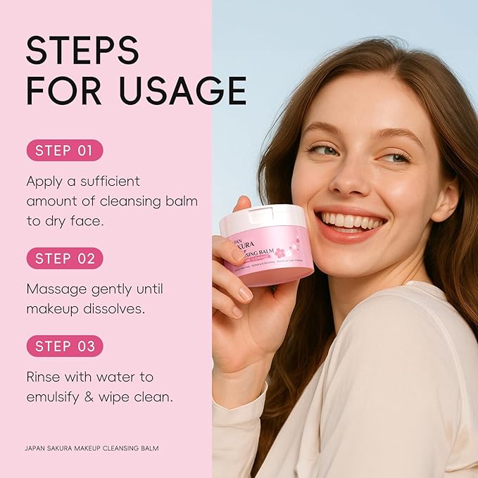 Sakura Makeup Cleansing Balm, All-in-One Cleanser Deep Cleansing Cream, Hydrating Cleanser for Face with Spatula, Dissolves Heavy Waterproof Makeup Remove for All Skin Types, 100 g/3.53 oz