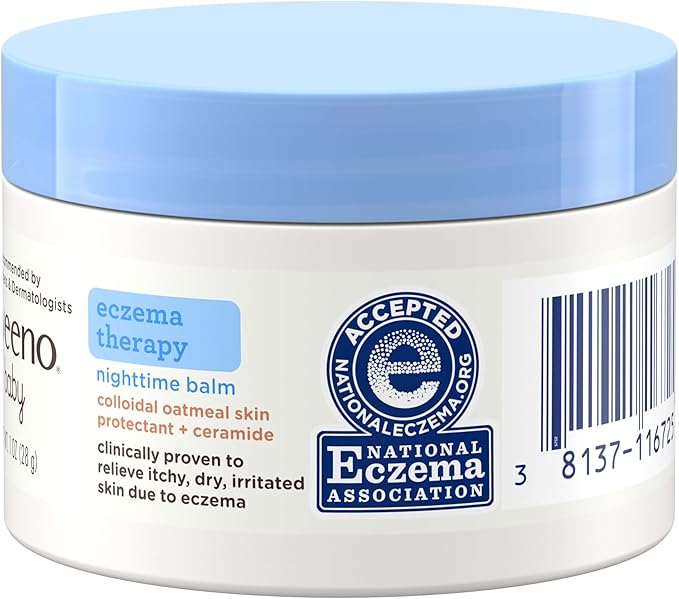 Aveeno Baby Eczema Therapy Nighttime Moisturizing Balm, Colloidal Oatmeal & Ceramide, Soothes & Relieves Dry, Itchy Skin from Eczema, Hypoallergenic, Fragrance-Free, Travel Size, 1 oz