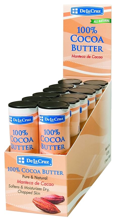 De La Cruz Cocoa Butter Stick - 100% Pure and Natural Cocoa Butter For Dry, Rough Skin - All Natural Hydrating Moisturizer, 1 OZ (Pack of 12)