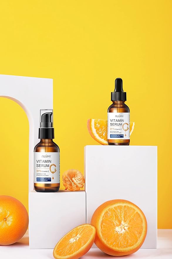 Organic Vitamin C Serum for Face 31% Vitamin C Facial Serum Anti Aging Serum Reduces Age Spots, Face Dark Spots, Sun Damage, Skin Brightening Facial Serums with Hyaluronic Acid and Astaxanthin