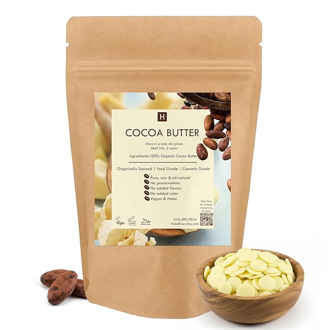 Raw Cocoa Butter-16 oz. - Non GMO - Vegan - Small disks for easy measurement - By SAAQIN ® - Sold exclusively by HalalEveryday