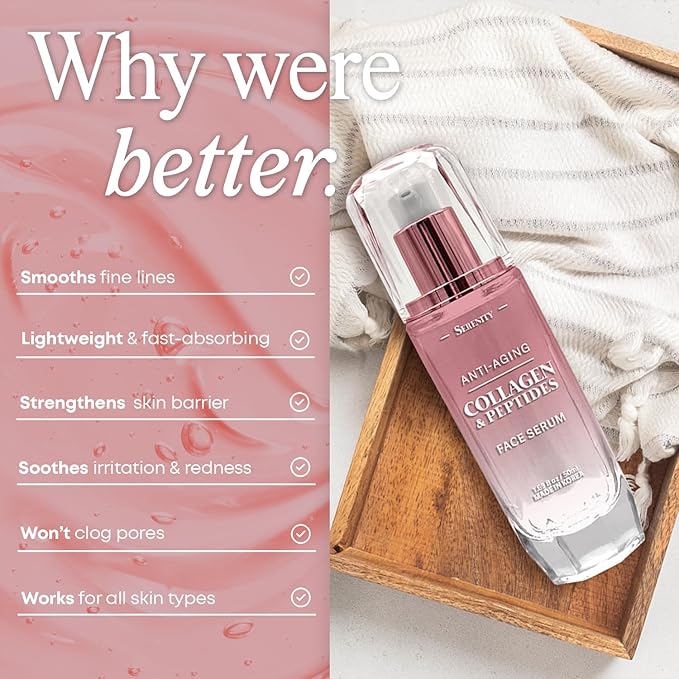 Serenity Collagen & Peptides Serum For Face - Dermatologist Tested, Anti Aging Korean Skin Care - Hydrates, Firms, Softens and Supports Skin Barrier - Vegan Cruelty-Free, Clean Beauty - 1.69 Fl Oz