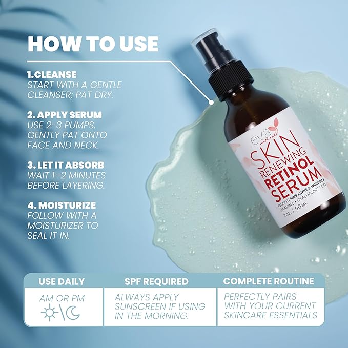 Retinol Serum for Face with Hyaluronic Acid – Lightweight Night Serum for Smoother, Radiant-Looking Skin – Improves the Appearance of Fine Lines & Uneven Tone – 2 oz