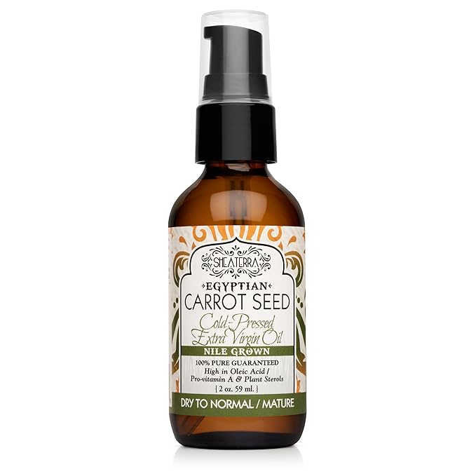 Shea Terra Egyptian Carrot Seed Cold-Pressed Extra Virgin Oil | Nutrient Rich, All Natural & Organic Oil with Anti-Aging Vitamin A, E and Beta-Carotene for Maturing and Damaged Skin Types – 2 oz