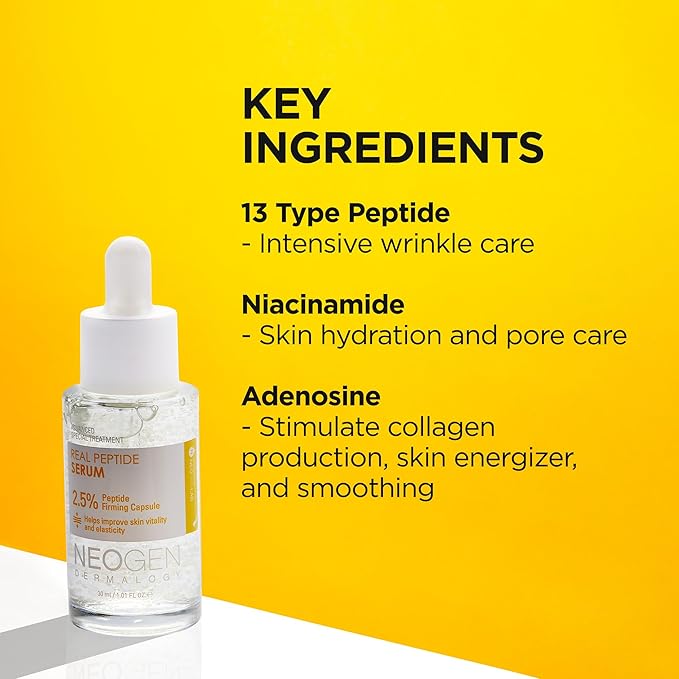 DERMALOGY by NEOGEN Real 2.5% Peptide Serum for Face with Firming Capsule for Skin Vitality, Elasticity, Moisturizing, Lifting, Wrinkle Care 30ml/1.01 FL.oz