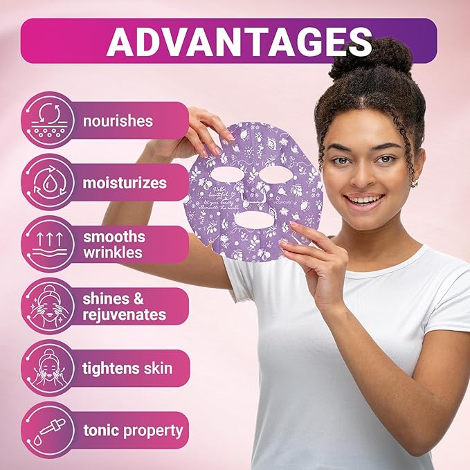 VIABEAUTY 24 Pack of Sheet Face Masks Skincare - Collagen Face Mask Sheets with Hyaluronic Acid, Vitamin C, Snail Mucin - Facial Sheet Mask for Hydrating, Rejuvenating, Moisturizing