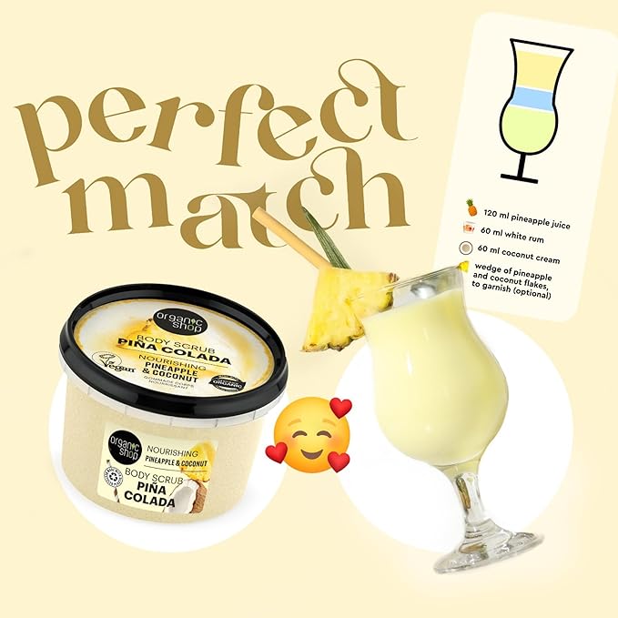 Organic Shop Coconut & Pineapple, Nourishing & Exfoliating Body Scrub, 100% Vegan & Organic, Daily Exfoliant, Detox & Moisturizer, Body, Face, Hand & Foot, Intensive Care & Skin Toning. 250ml.