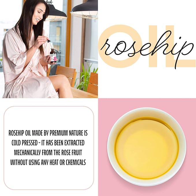 Premium Nature Rosehip Oil For Face for Women, Rosehip Seed Pure Cold Pressed Unrefined For Hair and Nails Skin Care Moisturizer, Rose Hips Face Oils and Serums 4 oz