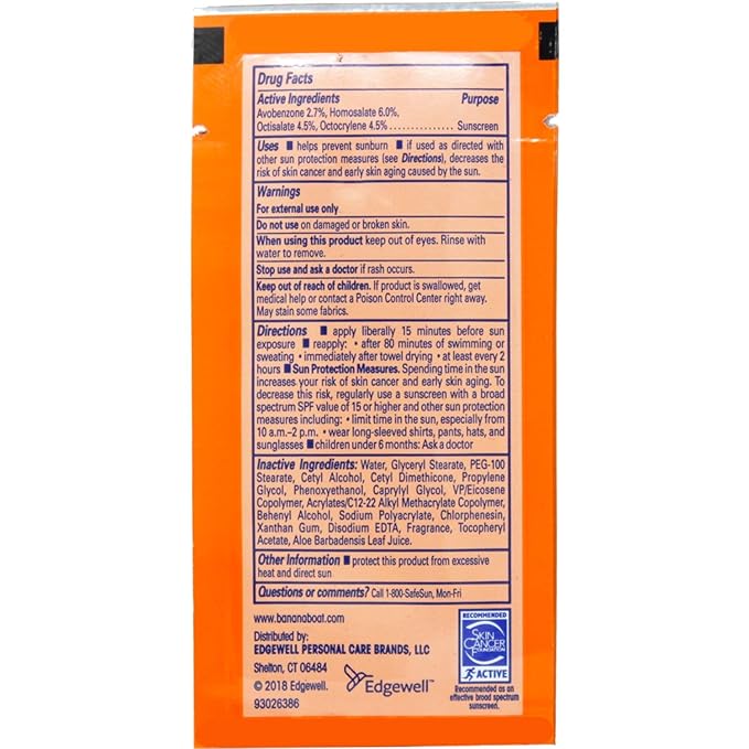 Banana Boat Sport Sunscreen, SPF 30 Protection lotion, Travel Packets, 0.4 Fl Oz (Pack of 24)