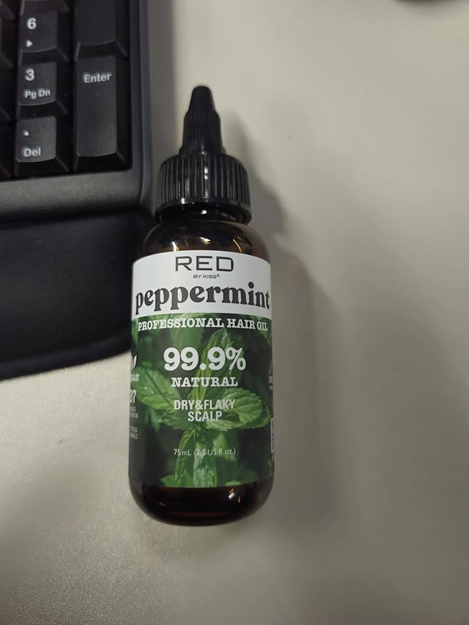 Red by Kiss Professional 99.9% Natural Hair Oil, Organic Vegan Oil Blend for Dry & Itchy Flaky Relief, Hydrating Biotin Infused, Nourish Add Shine & Smooth Hair (Peppermint, 2.5 Fl Oz)