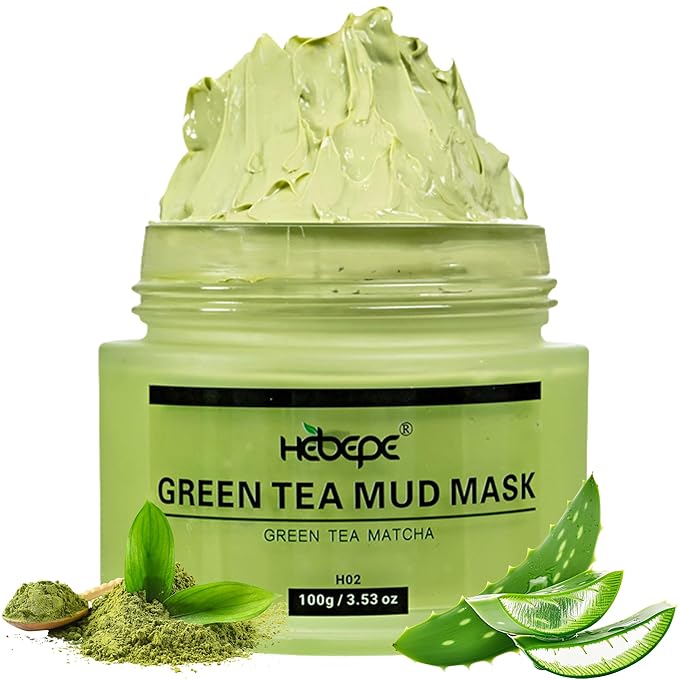 Green Tea Matcha Mud Mask with Aloe Vera, Deep Cleansing, Hydrating, and Relaxing Volcanic Clay Facial Mask, 3.53 oz/100g