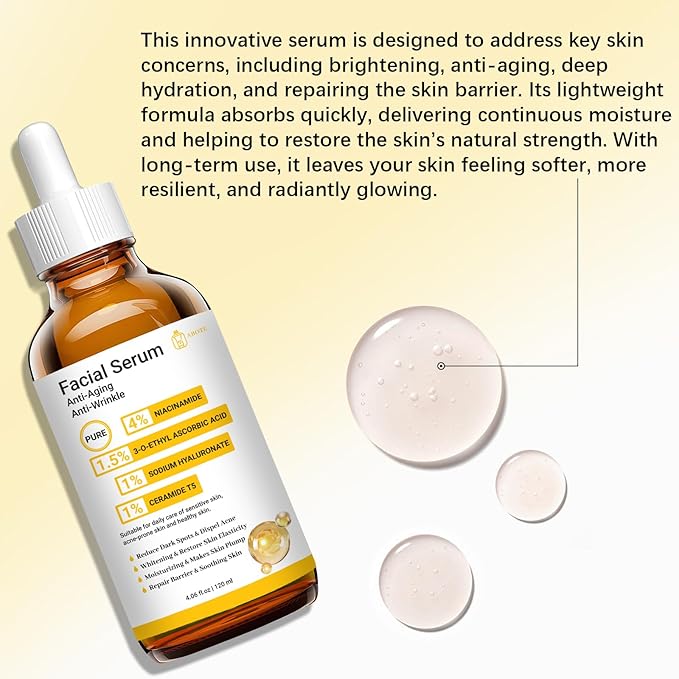 Pure 4% Niacinamide Serum for Acne Treatment for Face & Dark Spots | Brightening Face Serum with 1.5% Vitamin C | 1% Hyaluronic Acid | 1% Ceramide T5 | Made in China (4 fl.oz/120ml) Travel Pack Size