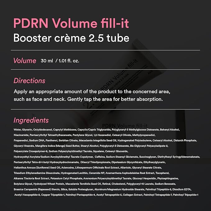 Abib PDRN Volume fill-it Booster Cream 2.5 tube | Facial Volume Plumping with PDRN 15,000ppm Peptides Retinal | For Forehead, Smile Lines & Neck Wrinkles | Anti-Aging Firming | 1.01 fl oz