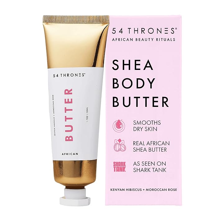 54 Thrones African Beauty Shea Butter, Intensive Dry Skin Support, Moisturizing Body Butter for Women, Moisturizing Body Balm and Cream, Locks in Moisture, Kenyan Hibiscus + Moroccan Rose, 1.7 oz