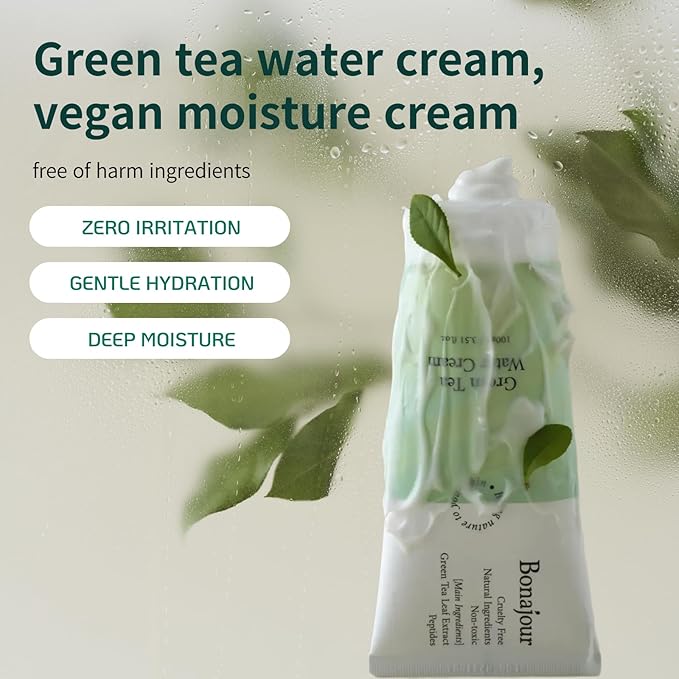BONAJOUR] Green Tea Water Cream Vegan Moisturizing Facial Gel Cream for sensitive skin - Daily hydrating Water Bomb Moisturizer 3.38 Fl. oz -