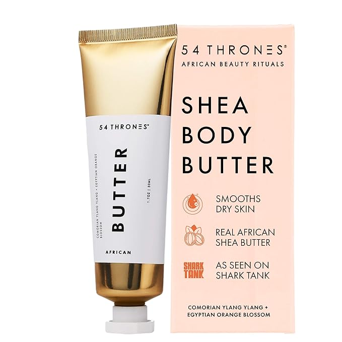 54 Thrones African Beauty Shea Butter, Intensive Dry Skin Support, Moisturizing Body Butter for Women, Body Cream, Locks in Moisture, Comorian Ylang Ylang + Egyptian Orange Blossom, 1.7 oz