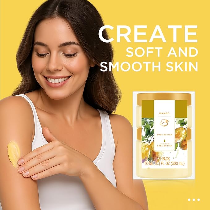 Princess Belle Mango Body Butter, Body Moisturizer for Dry Skin, Body Butter for Women Smell Good, Mango Gifts for Women-2 Pack (3.4floz + 6.8 floz)