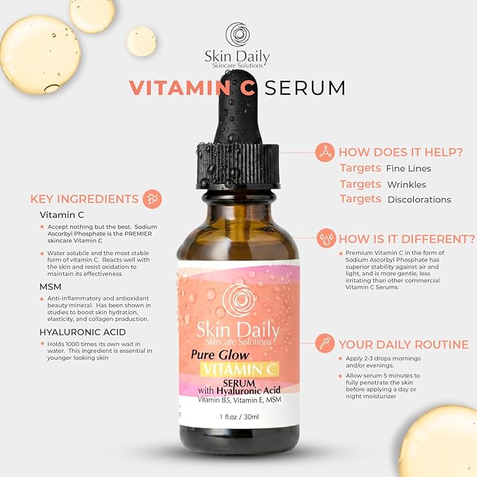 Antioxidant Vitamin C Serum for Face- Infused with Electrolytes, Hyaluronic Acid, Retinol - 1 oz
