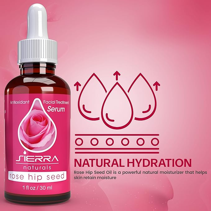 Sierra Naturals Rosehip Oil for Face, Rosehip Seed Oil, Benefits for Skin Great for Beauty Anti-Oxidant Anti-Aging Serum with Vitamin E Oil, 1oz